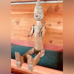 Antique hand carved wooden Pinocchio movable doll statue